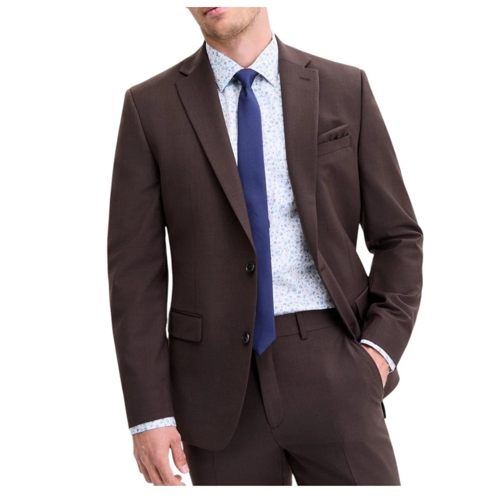 Bar III Mens Slim fit Suit Jacket Blazer 38L Brown Solid Stretch